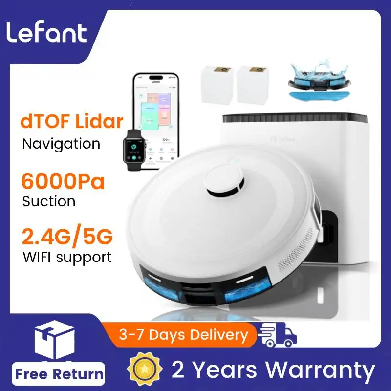 LEFANT M330 Pro Robot Aspirapolvere Lavapavimenti Con Mappatura Laser, 5000Pa, Evita Ostacoli, Rileva Tappeti, Compatibile Con Alexa, Ideale Per Peli Animali