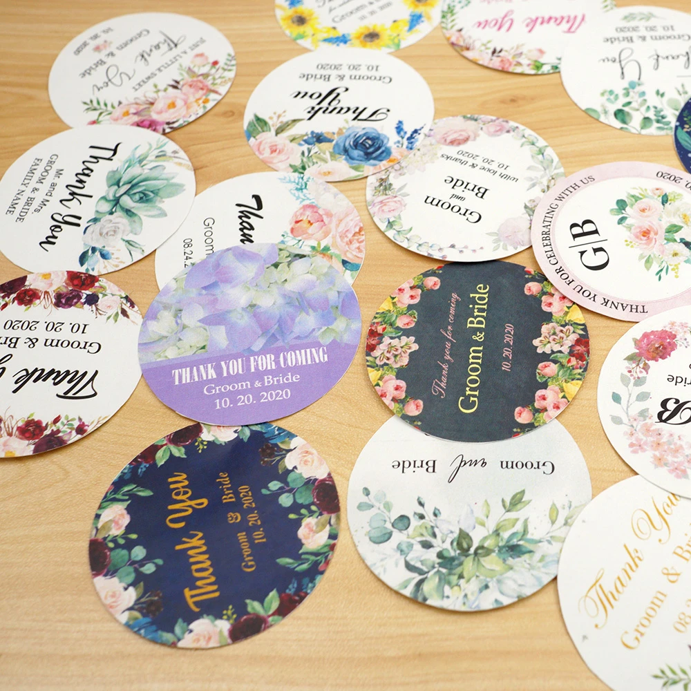96Pcs 6cm/2.4in Round Wedding Sticker Custom Photo Waterproof Personalized  Name Label Party Favor Stickers For Birthday Baptism