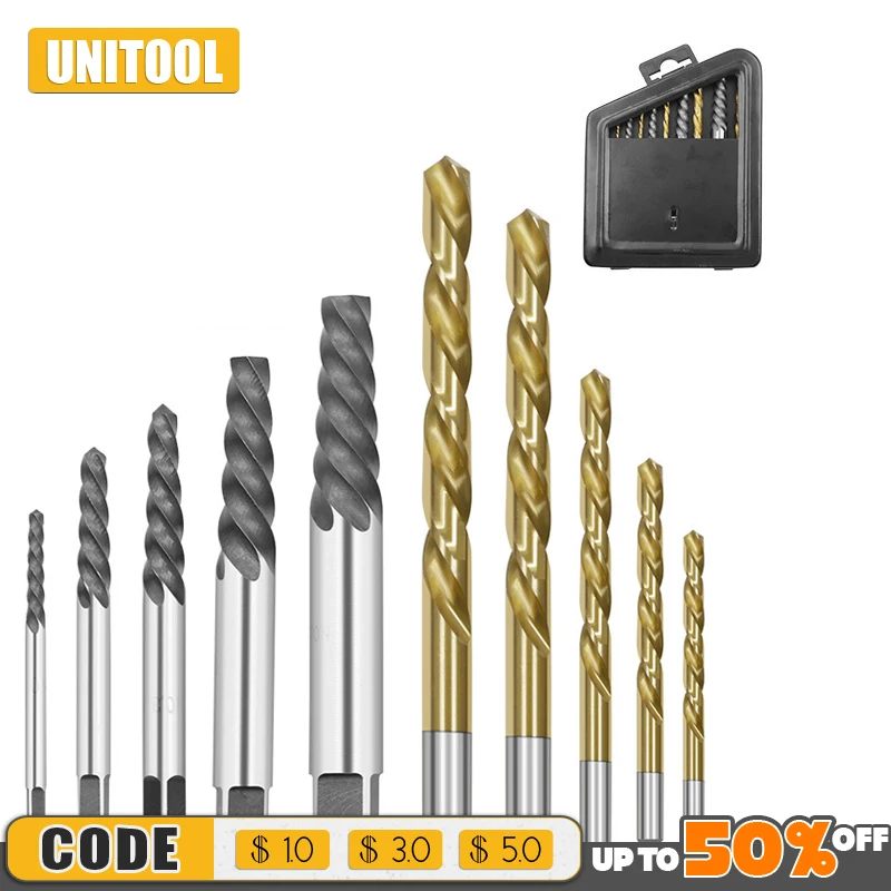 

10pcs Convenient Screw Extractor Set Left Hand Drill Bit Broken Bolt Damaged Screw Extractor 5 Extractors + 5 Bit Combinations