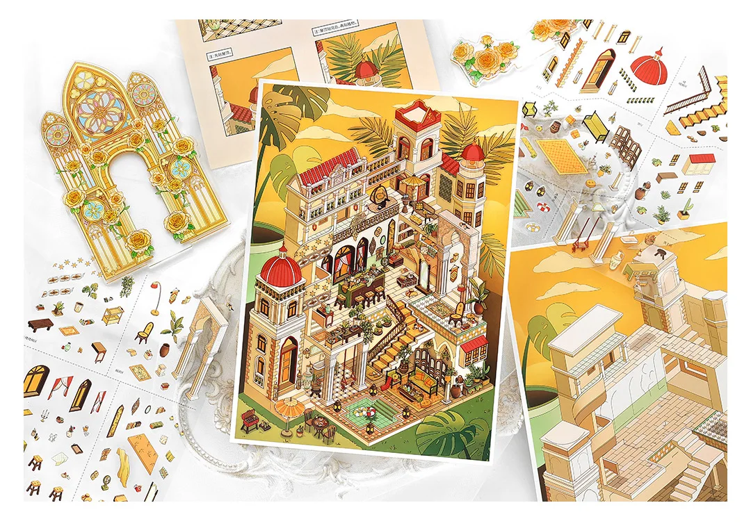 Kawaii Luxus Schloss 3D Wüste Schloss Landschaft Aufkleber DIY Tasche Kabine Szene Weihnachtsgeschenke ﻿ – Detail 12