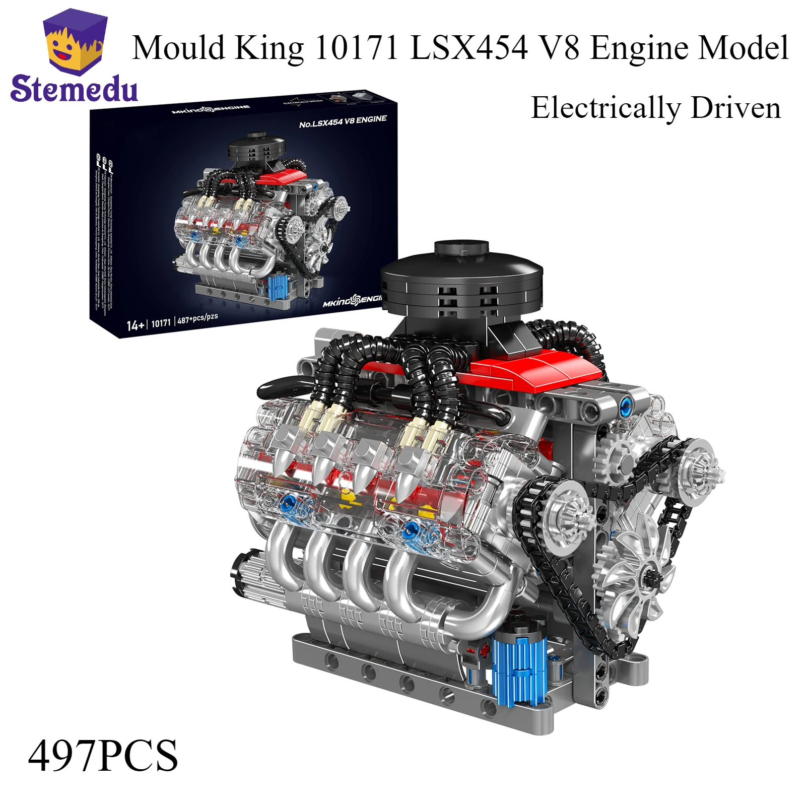 Mould King 10171 LSX454 V8 Engine Motorized Simulation Model Electrically Drive Building Blocks Technical Car Parts Toys Gift 1