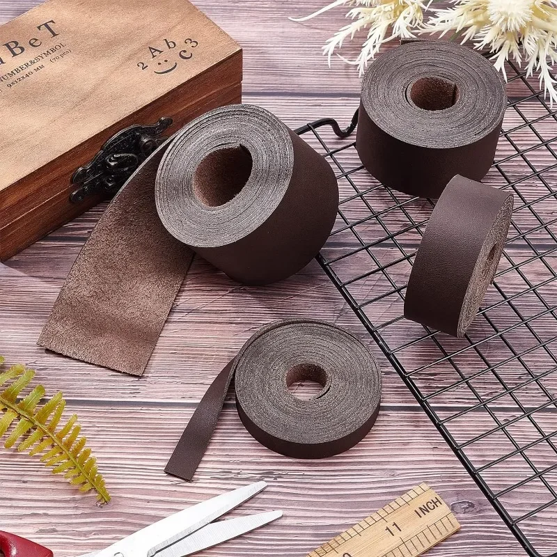Dark Brown Genuine Leather Strap 1/2 Inch Wide 79 Inch Long 1.3mm Thick Single Sided Flat Cord for DIY leather fabric