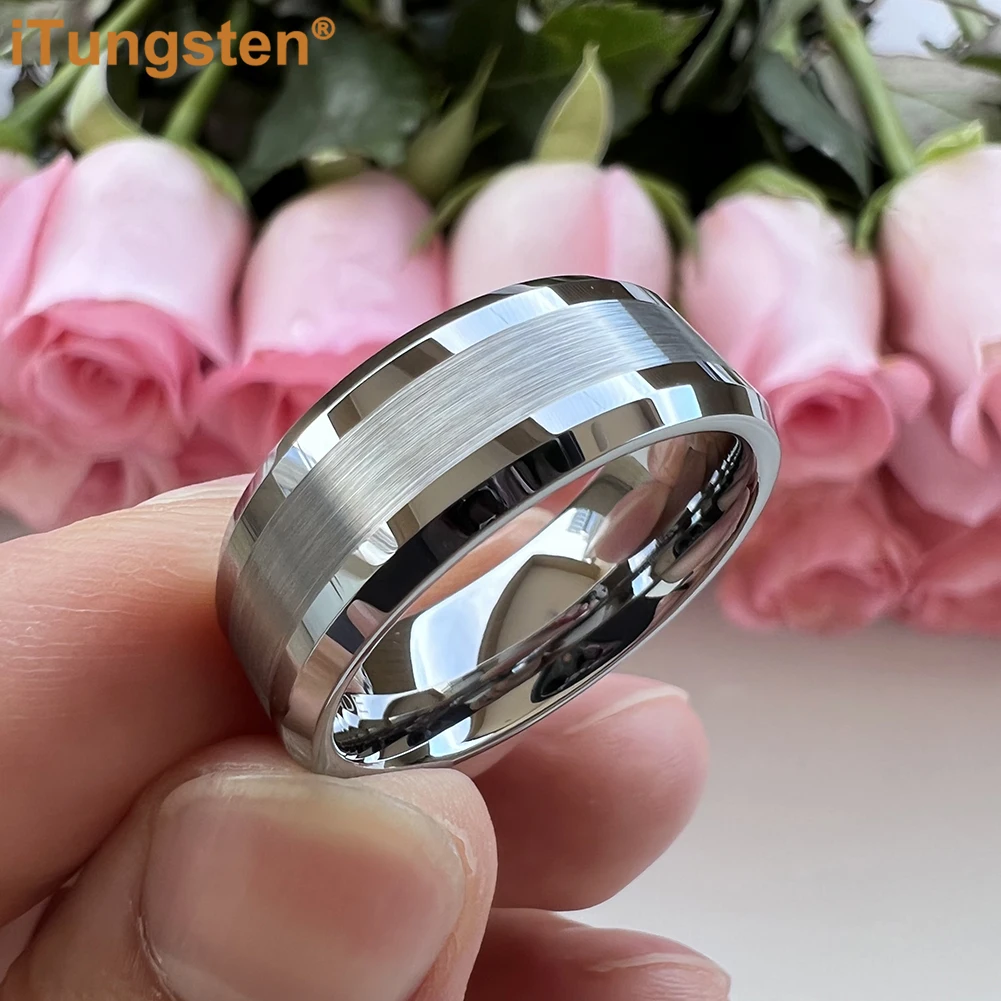iTungsten 6mm 8mm Engagement Wedding Band Tungsten Carbide Finger Ring for Men Women Couple Fashion Trendy Jewelry Comfort Fit