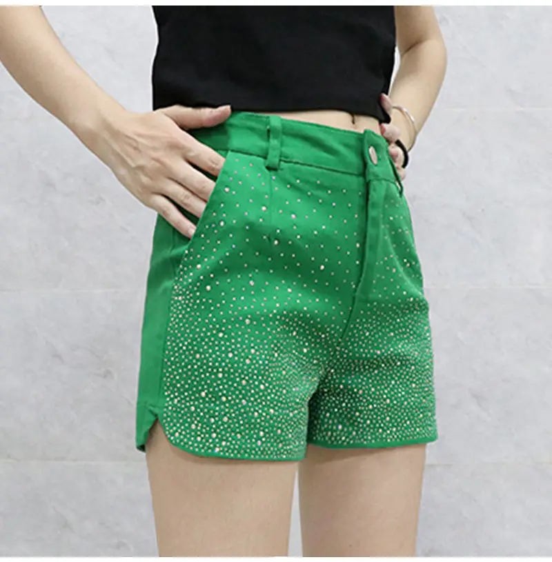 Hot Diamond Denim Shorts for Women's Streetwear / Spring / Autumn wear / New Elastic High Waist Slim Shorts