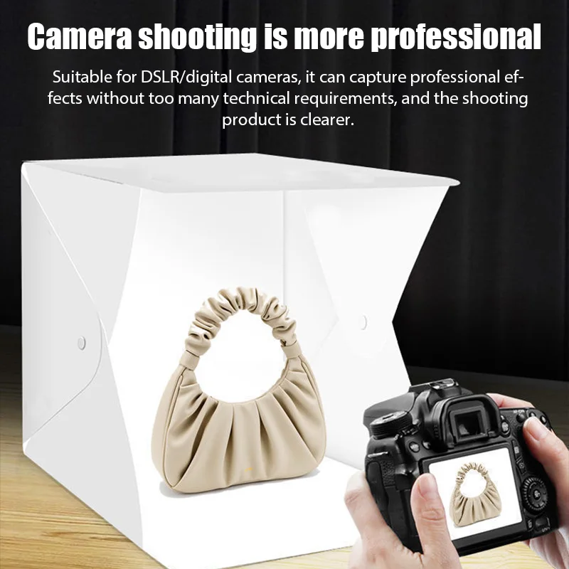 Folding Lightbox Portable Photography LED Light x2 Photo Studio Tent Softbox Background Kit USB Mini Light Box For DSLR Camera
