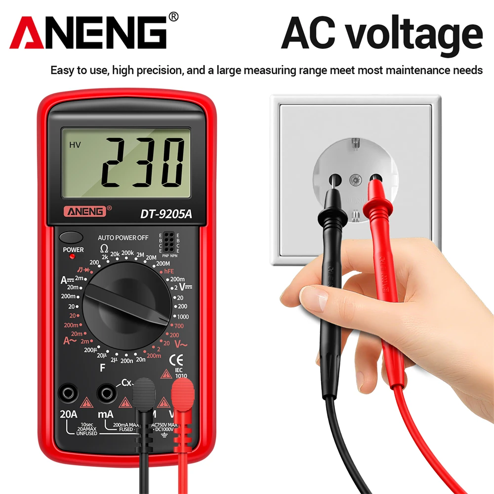 Digital Professional Multimeter ANENG DT9205A 1999 Counts True RMS AC/DC Transistor Voltage Tester Auto Range Multimetro Tool