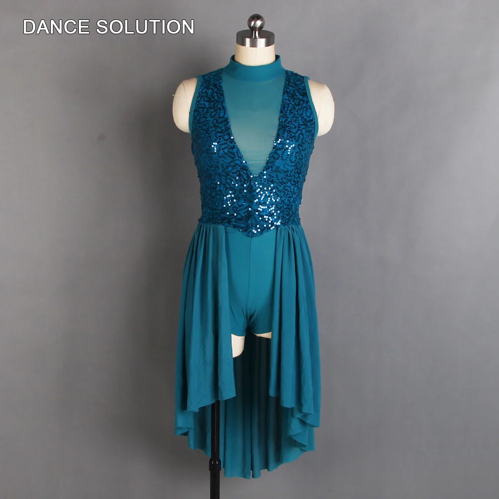 

Блестящее кружево и искусственная кожа с сетчатой юбкой, танцевальный костюм, лирическая и современная Одежда для танцев для девочек и женщин 20127