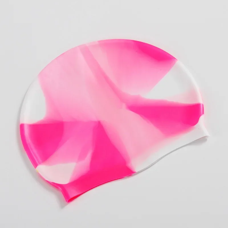 New Color Block Silicone Adult Waterproof Swimming Cap Dry Hair Swim Cap for Men Women Protect Ear Swim Hat Swimming Accessories 4