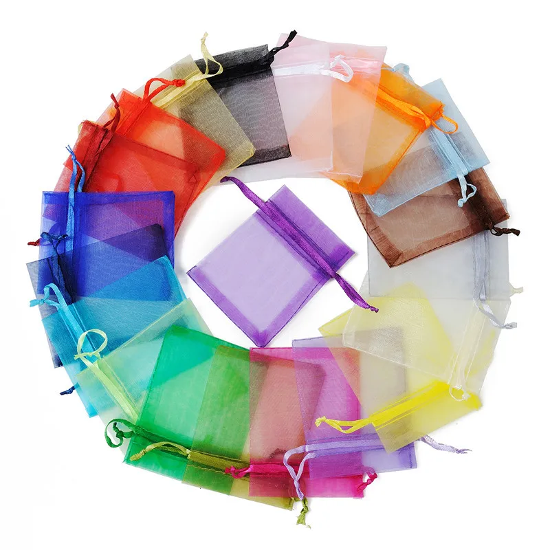 100Pcs/lot 7x9 9x12 10x15 13x18CM Organza Bags Jewelry Bag Wedding Party Decoration Drawable Bags Gift Pouches Jewelry Packaging