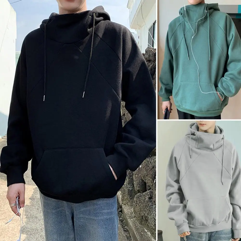 

Men Fall Spring Hoodie Drawstring Loose Thick Patch Pocket Long Sleeve Casual Hooded Pullover Daily Mid Length Hoodie Elastic Cu
