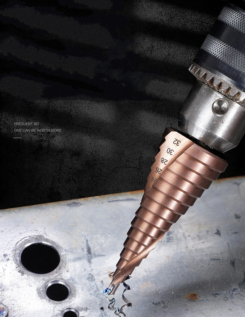 4-12/4-20/4-32mm M35 코발트 스파이럴 스텝 드릴 비트 테이퍼드 HSS-CO 드릴 비트 스파이럴 그루브 삼각형 샹크 스테인리스 스틸용