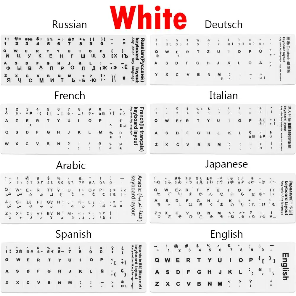 Wear-resistant Keyboard Stickers Spanish/English/Russian/Deutsch/Arabic/Italian/Japanese Letter Replacement For Laptop PC keyboard stickers