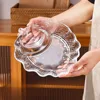 Grid Leaf Glass Dumpling Plate,Creative Fruit Sushi Fries Dish with Vinegar Household Dumpling Plates Unique Transparent Trays 2