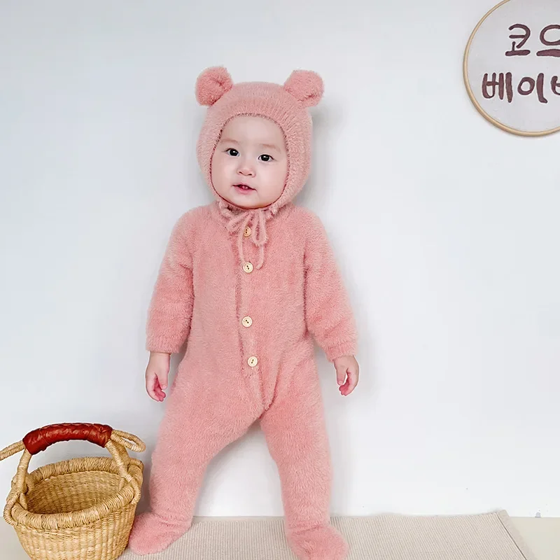 New Autumn Baby Girl Boy Romper Camel Pink White Grey Long Sleeves