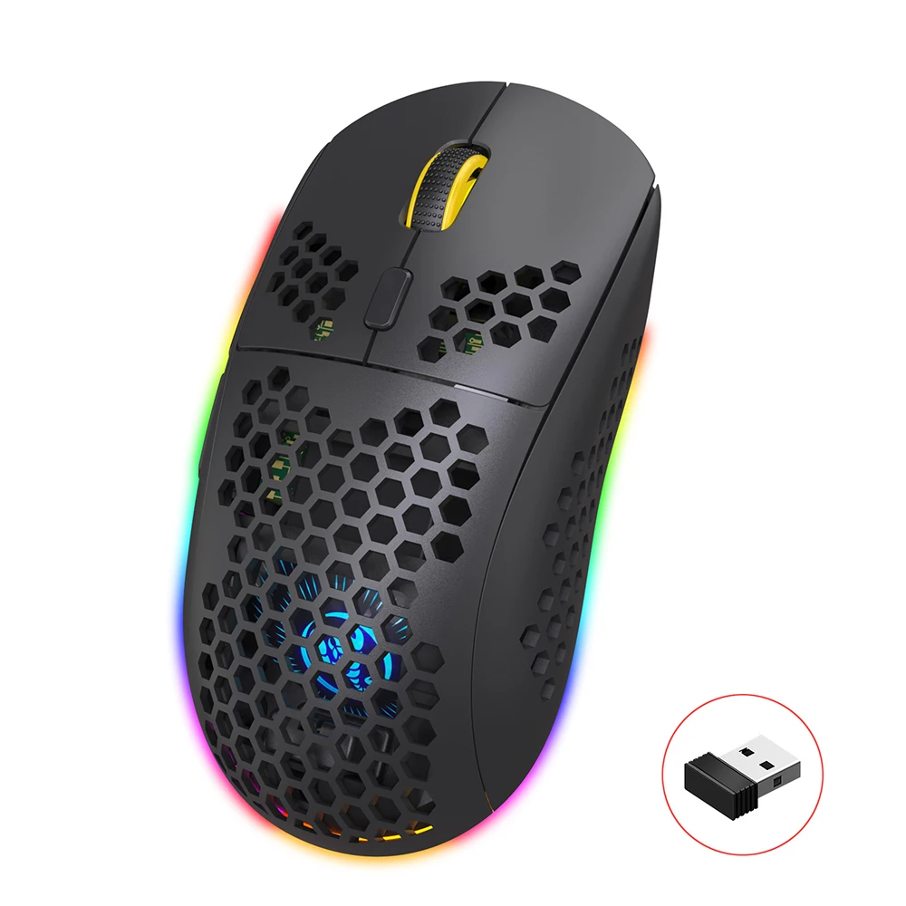 ORZERHOME RGB Dual Mode Honeycomb Wireless Charging Mouse Rechargeable USB  2.4GHz Game Mice for Computer PC Pink Gaming Mouse