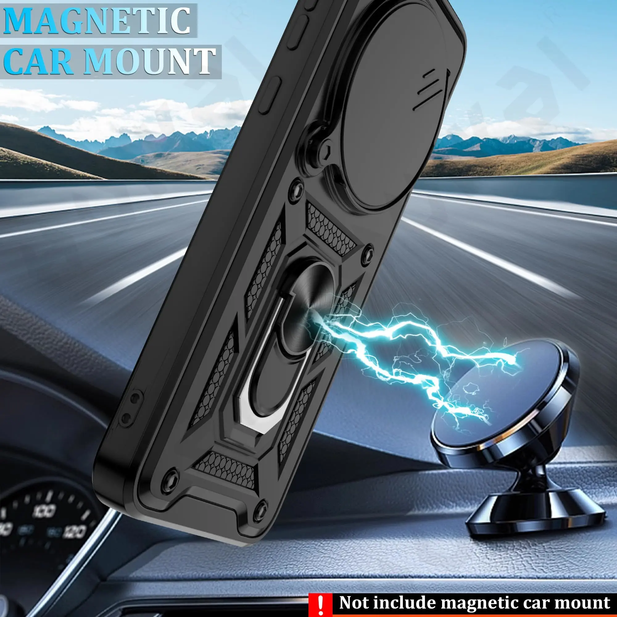 Armor Sliding Camera Cover Case with 360° Support Ring and TPU Protection