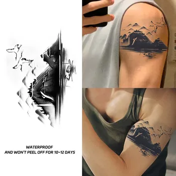 Adesivi per Tatuaggi Temporanei con Elementi di Pittura Paesaggistica, Impermeabili, Tatuaggi Finti per Uomo, Adesivi per Braccio, Tatuaggi Simulati Colorati