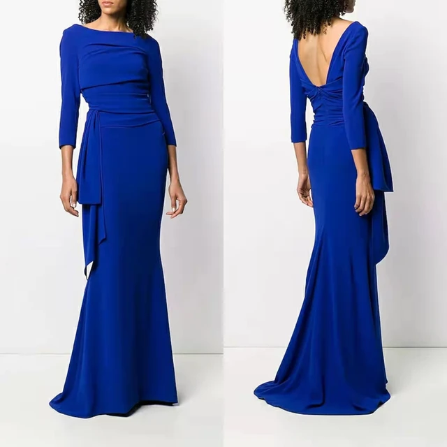Cobalt Blue Sequin Crossed Straps Cut-out Prom Gown - Promfy