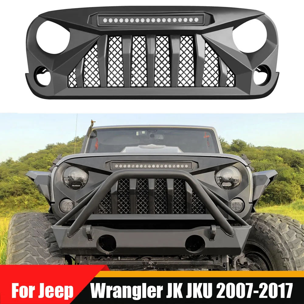 

Car Racing Grills Bumper Mesh Modified Grill w/LED4x4 Off Road Front Grille Accessories Fit For Jeep Wrangler JK JKU 2007-2017
