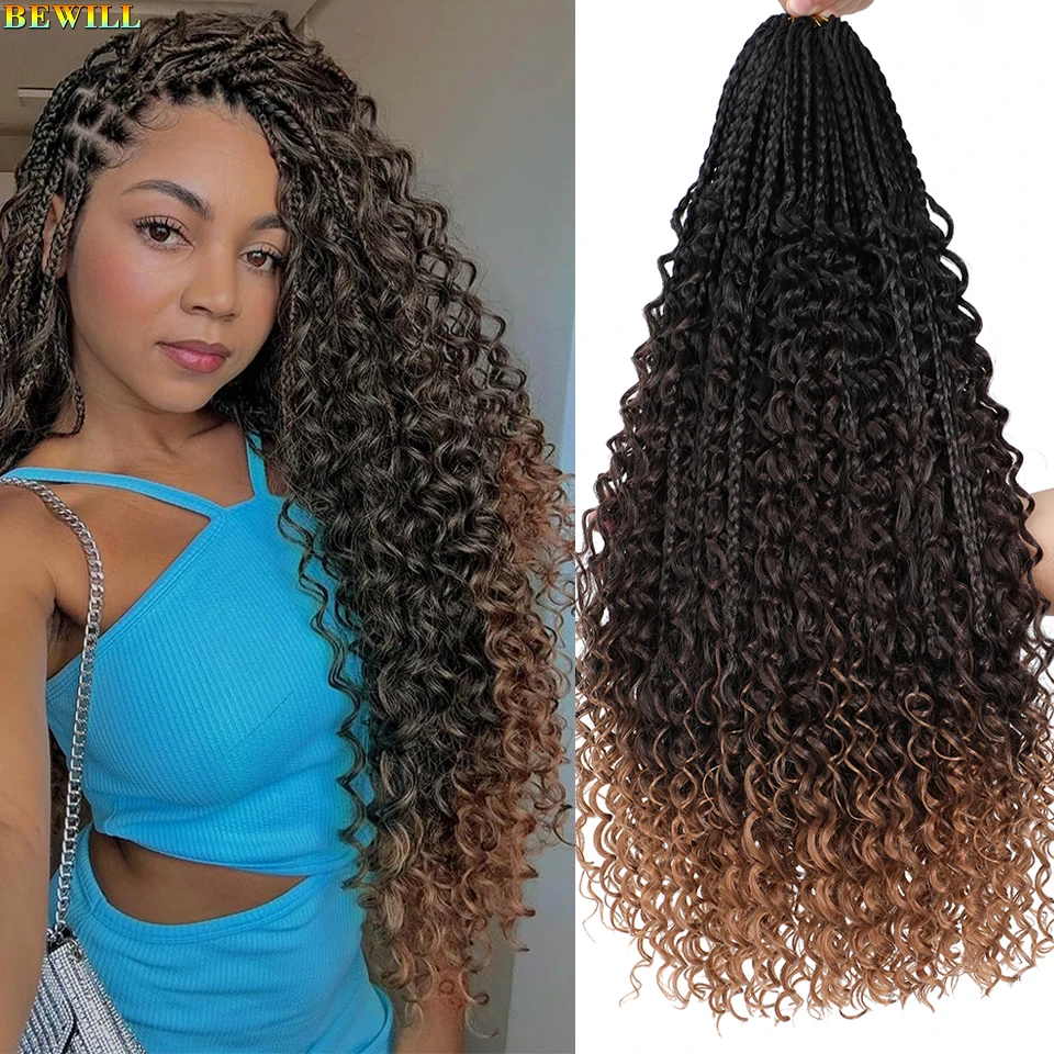 Bewill 1- 8 Packs Goddess Bohemian Box Braids Crochet Hair With Curly Ends 14 18 24 Inches Synthetic Box Braids Hair Extensions 1