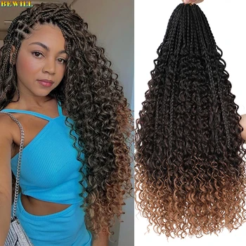 Bewill 1- 8 Packs Goddess Bohemian Box Braids Crochet Hair With Curly Ends 14 18 24 Inches Synthetic Box Braids Hair Extensions 1