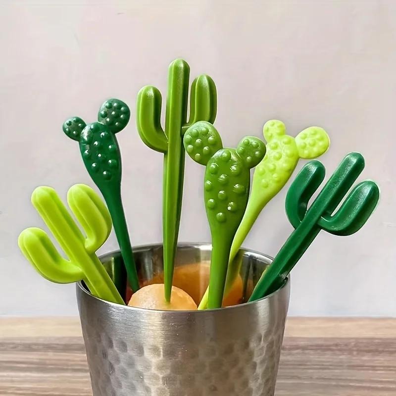 6pcs/set Plastic Forks Cactus Design Forks For Cake Snack Baked Bento Fruit Kitchen Gadgets Eid Al-Adha Mubarak_voghion.com