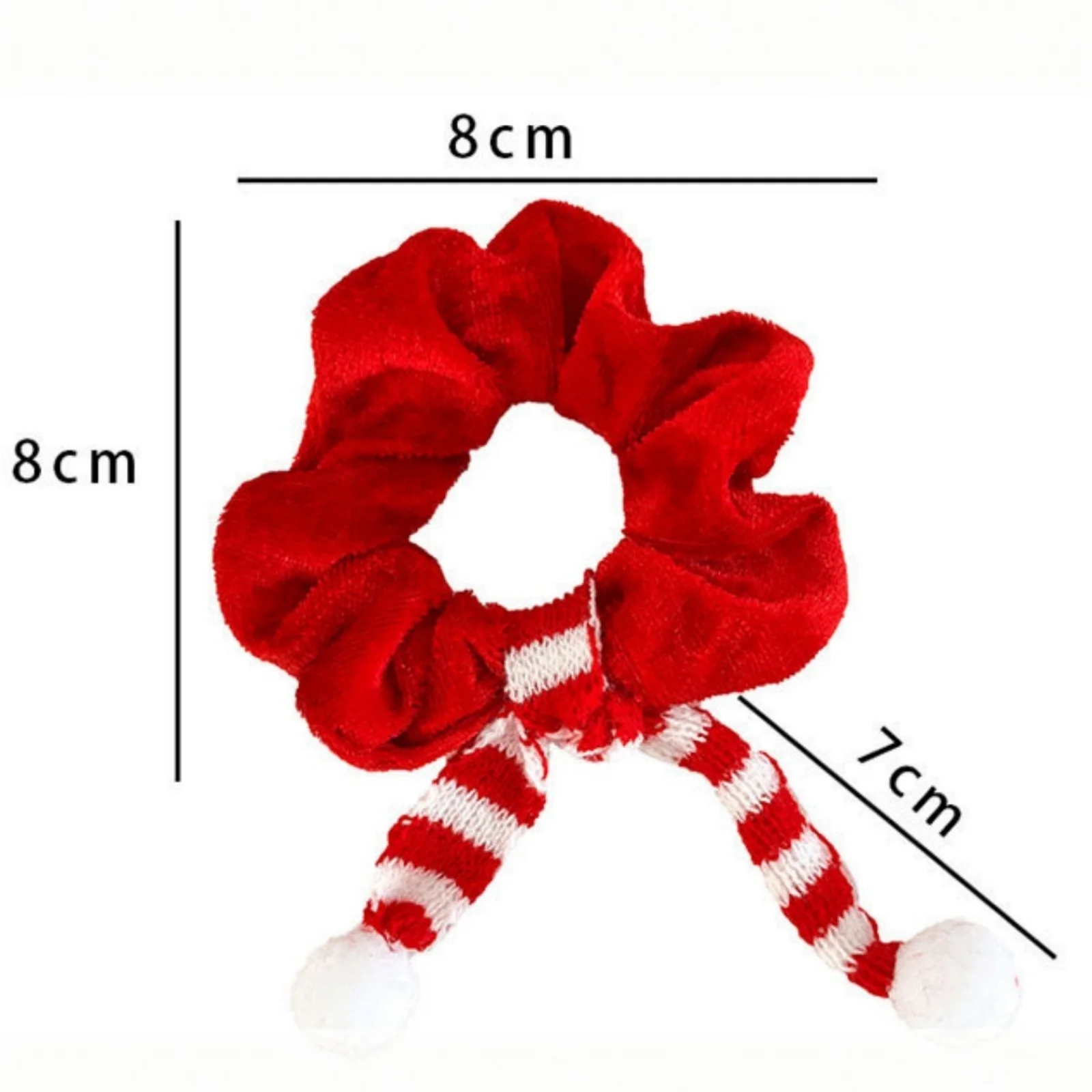 2PCS Christmas Velvet Scrunchies, Elf Hat Striped Hair Ties with Pom Poms,Xmas Party Hair Accessories for Women Girls Christmas