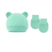 Baby Anti Scratching Cotton Gloves Infant Hat Set Newborn Face Protection Scratch Mittens Breathable Cotton Warm Cap Baby Bonnet 5