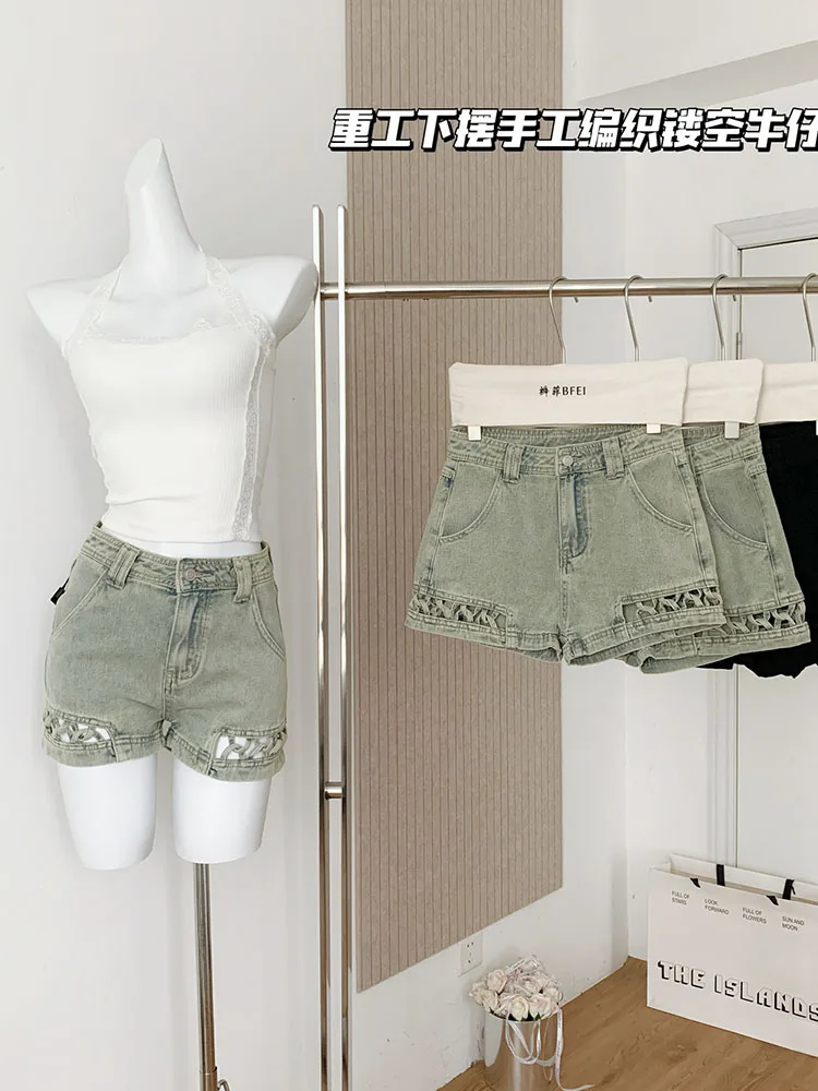 

Summer Women Korean Vintage 2000s Gyaru Denim Shorts Hole Jean Hot Pants Japanese Y2k Streetwear Harajuku Fashion Grunge Kpop