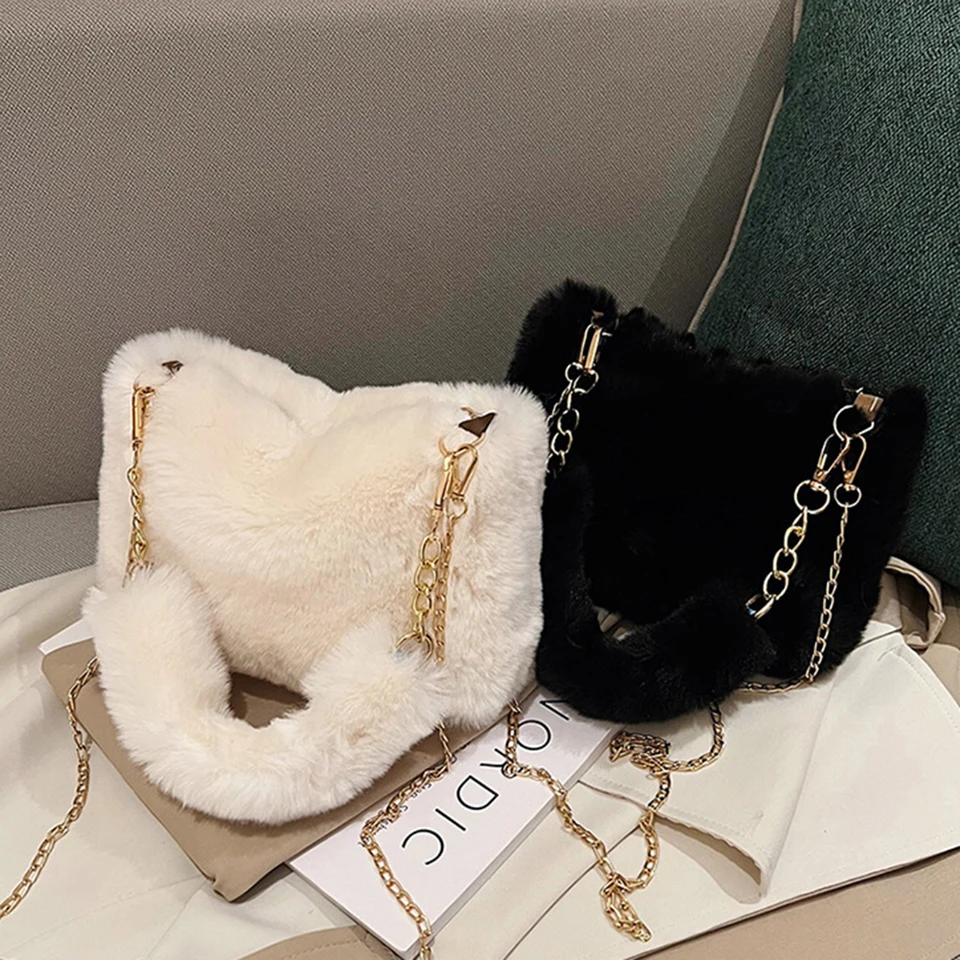 2024 Nieuwe Winter Faux Fur Schoudertas Voor Dames Harige Handtassen Pluizige Portemonnee Pluche Top Handvat Tas Herfst Winter Fuzzy Crossbody Tas