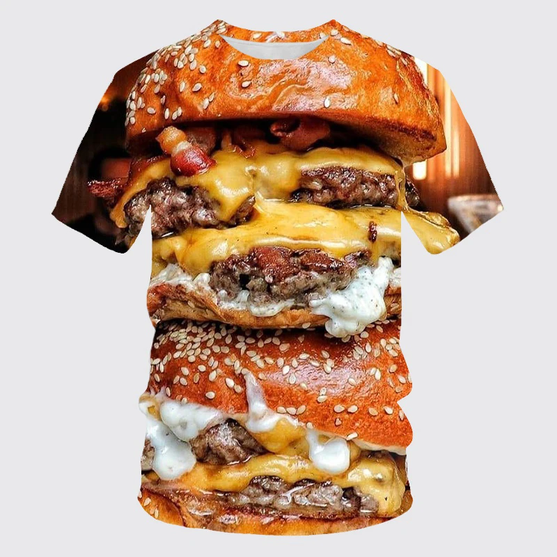 Funny Hamburger Pizza 3D Print T Shirt Men Casual Short Sleeve