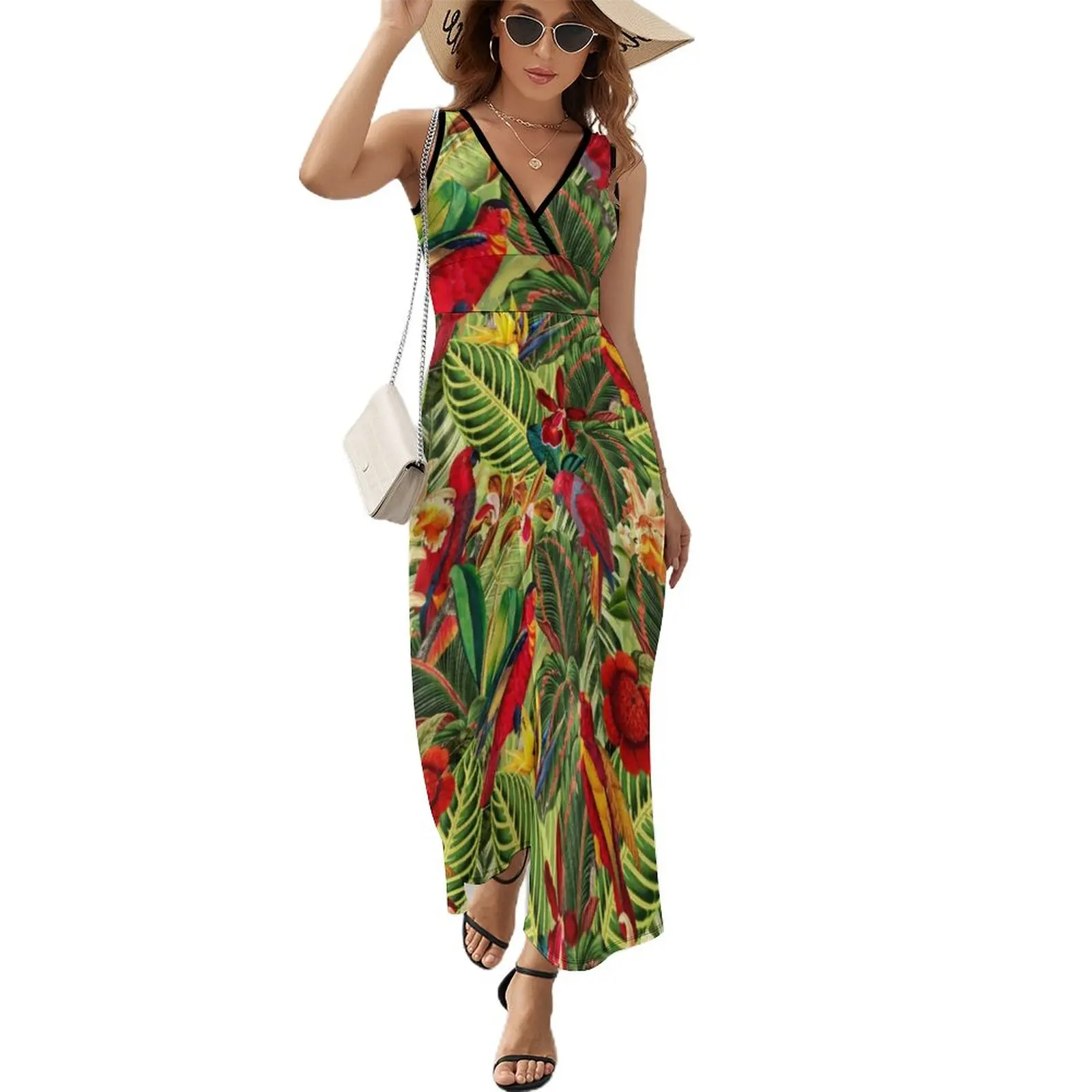 

Vintage Tropical Bird Jungle Garden Sleeveless Dress summer dresses women dresses dress for woman Dress for girls