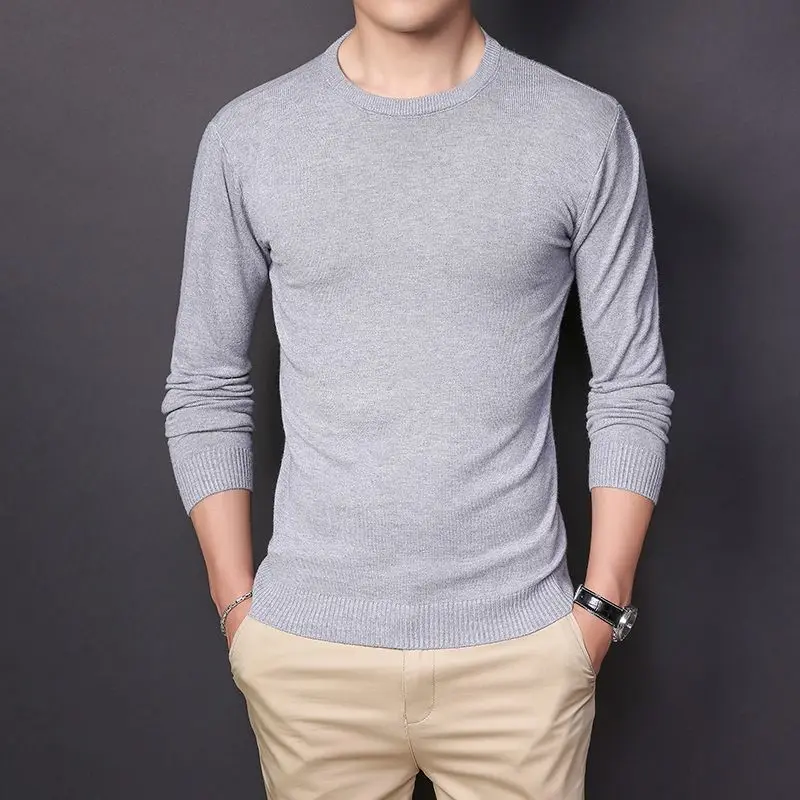 2023 Spring Autumn New Solid Color Fashion Round Neck Long Sleeve Knitting Pullovers Man Casual Loose Korean Style All-match Top