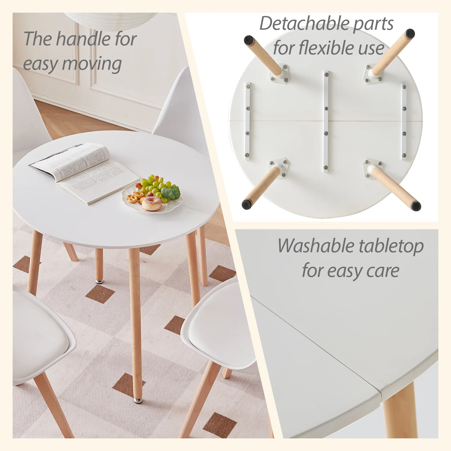 GrandCA HOME Moderner Runder Küchen-Esstisch MDF-Platte 80cm Durchmesser Wohn-Esszimmer Restaurant Inseltisch für 4 Personen – Detail 5
