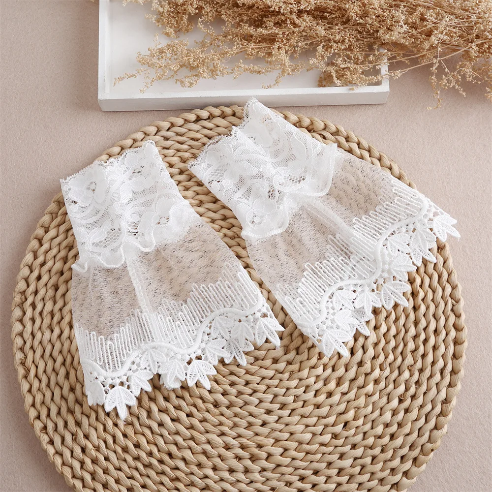 Fashion Women Lace Fake Sleeve Detachable Cuffs Floral Pleated