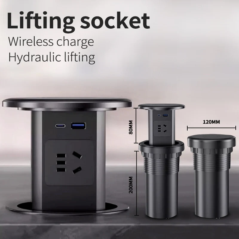 

Lifting Sockt Desk Power Automatic Pop Up Socket US UK AU Universal Plug Adapter USB Type-c Wireless Charge ,Hidden,built-in