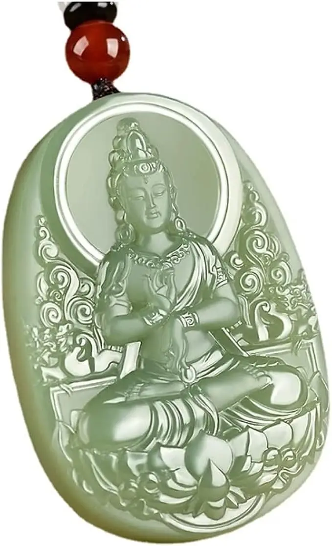 

100% Natural Handmade hand-carve Natural jade, blue and white jade, Guanyin men's Pendant
