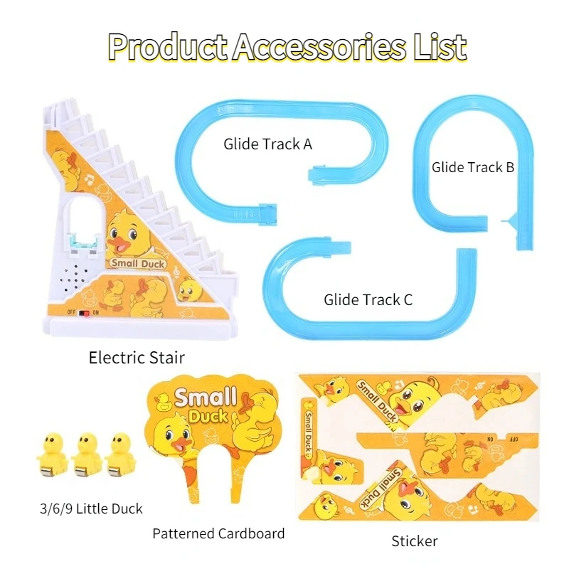 DIY Rail Racing Track Electric Small Duck Climbing Stairs Toy Pig Action Figures Toys Music Roller Coaster Duck Toy For Kid Gift 6
