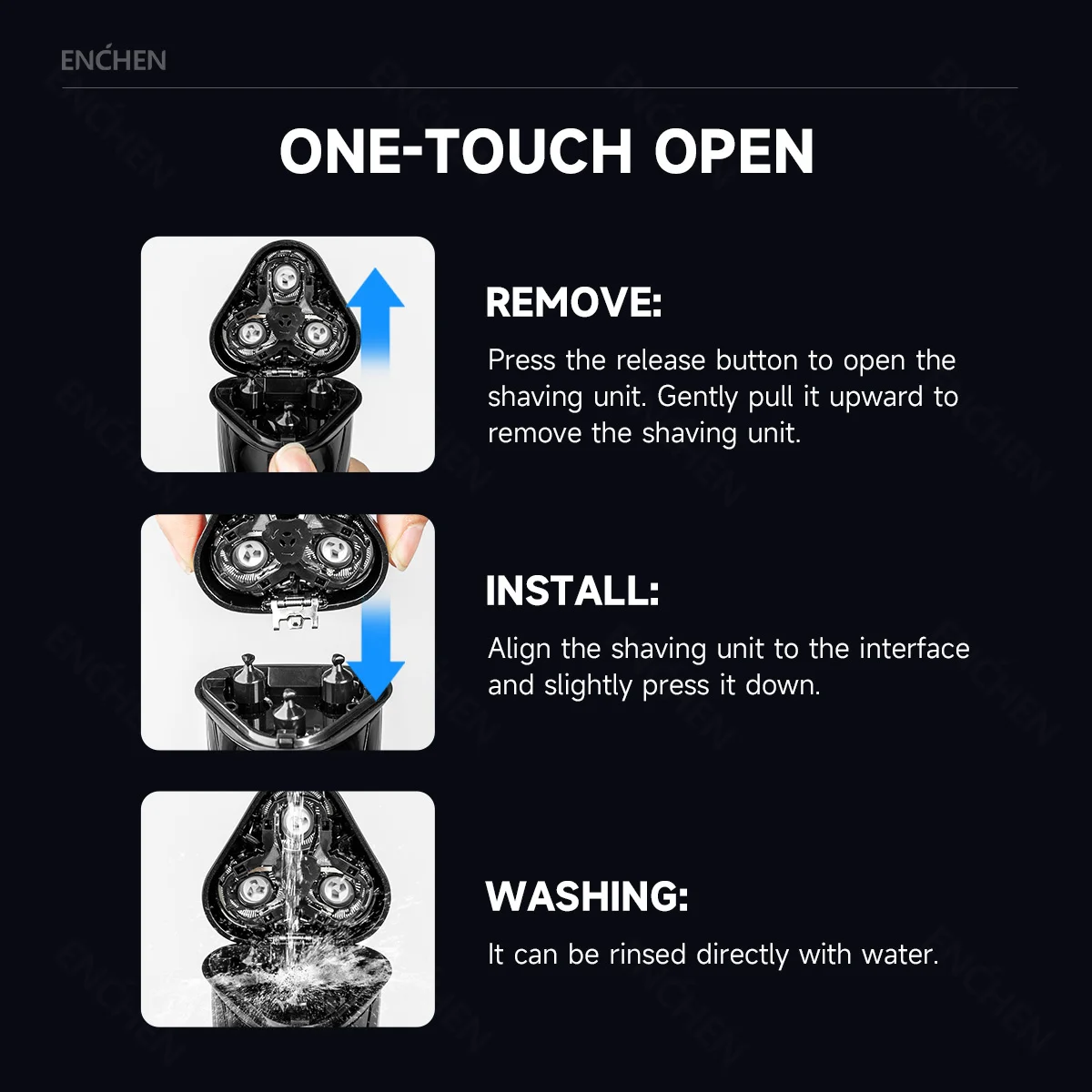 ENCHEN Electric Shaver 3D Blackstone 3 IPX7 Waterproof Razor Wet And Dry Dual Use Face Beard Battery Digital Display For_voghion.com