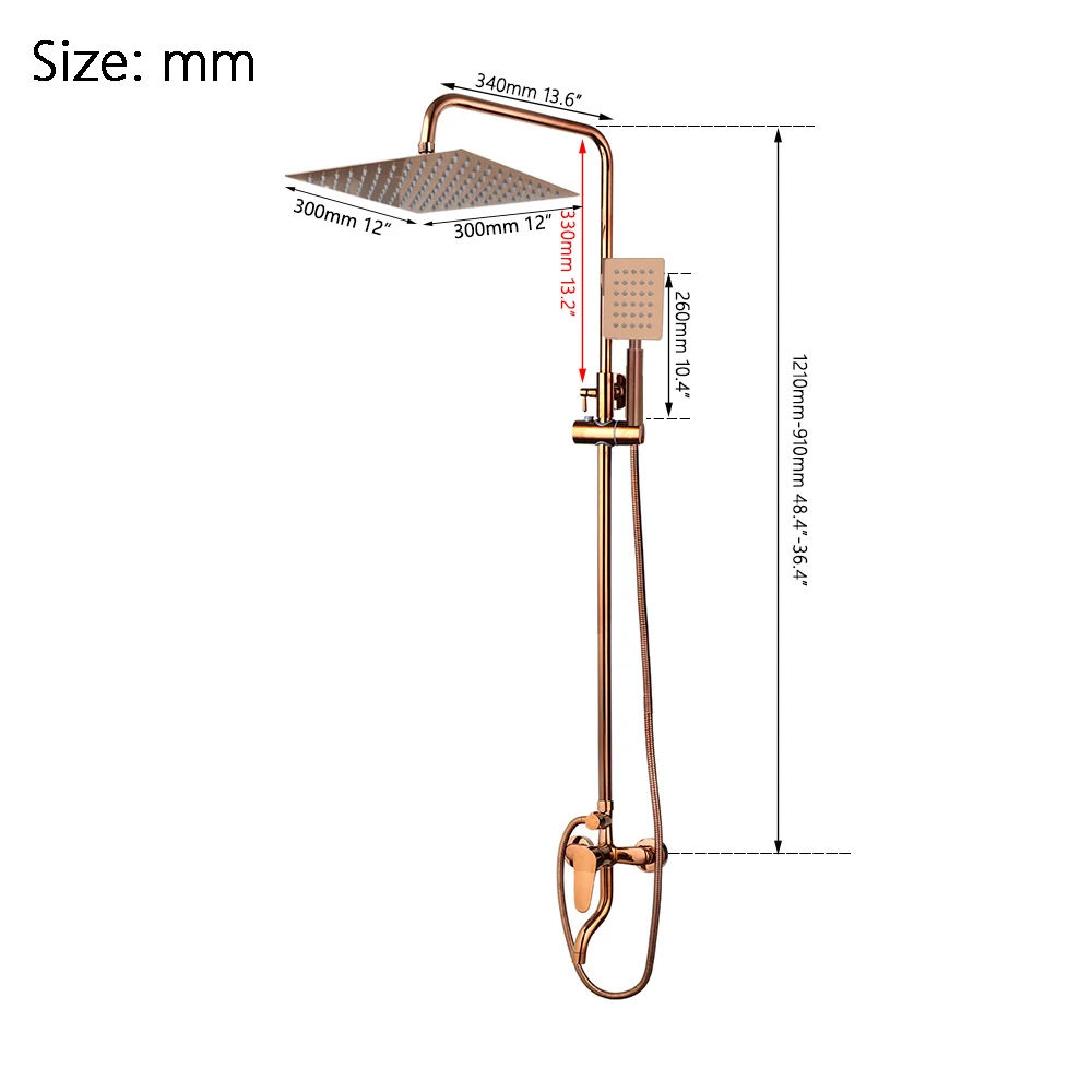 Torayvino Rose Gold Rectangle Rainfall Shower Head Bathroom Showers Faucet Wall Mounted Bathtub Shower System Mixer Water Tap