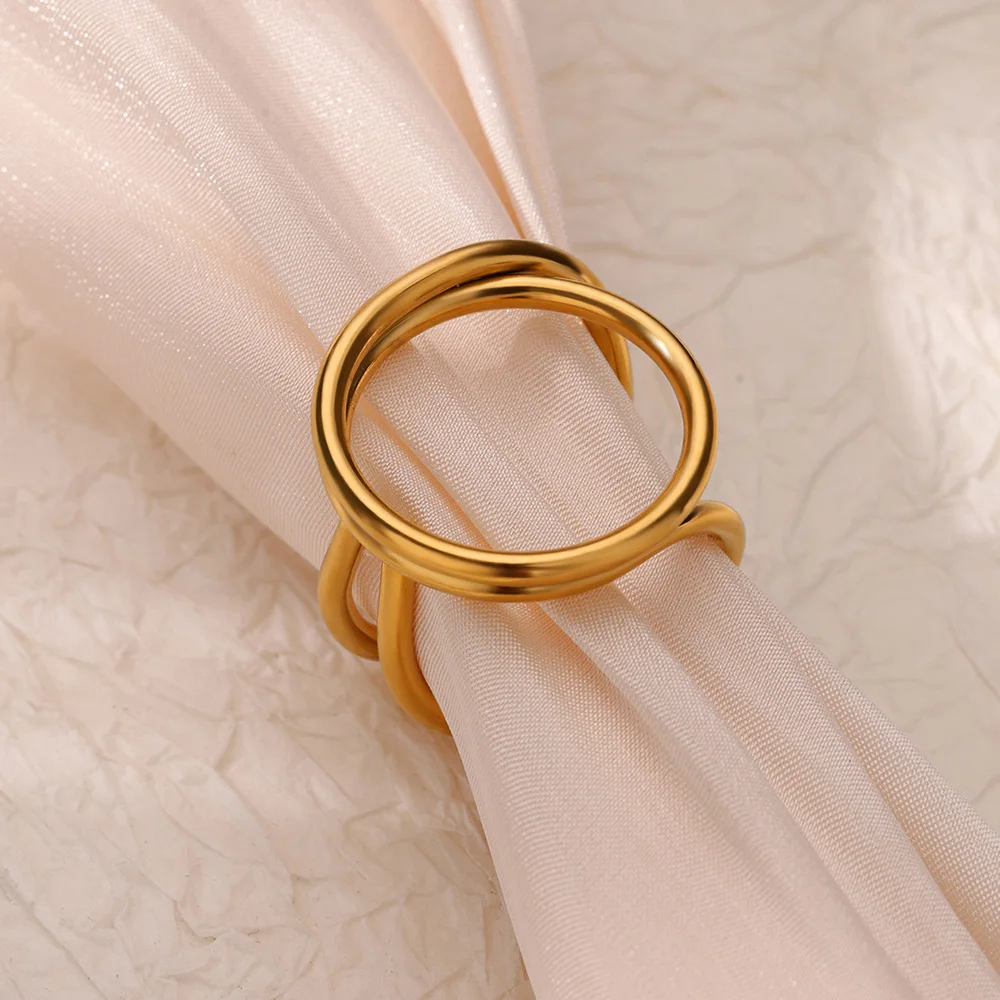 Stainless Steel Hollow Round Line Open Rings For Women Gold Color Wedding Ring