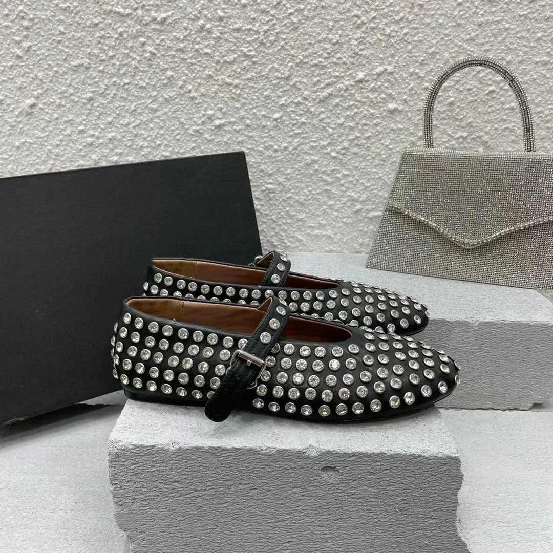 Women Flats Rhinestones Real Leather ballet flats loafers ladies dress shoes women shoes women flats