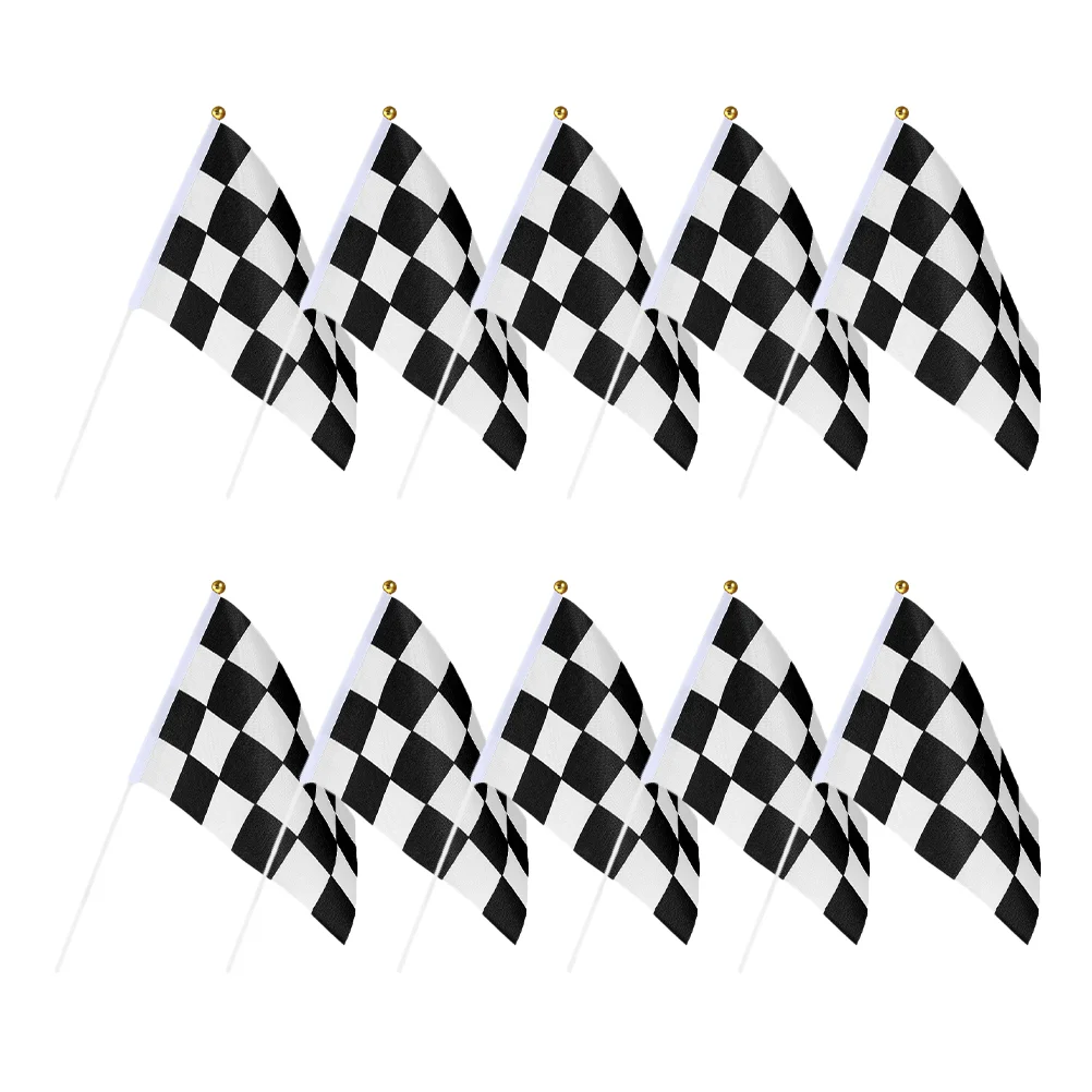 

10 Pcs Race Car Party Decoration Racing Flag Referee Garden Flags Fall Birthday Decorations Non-woven Fabric Mini Checkered