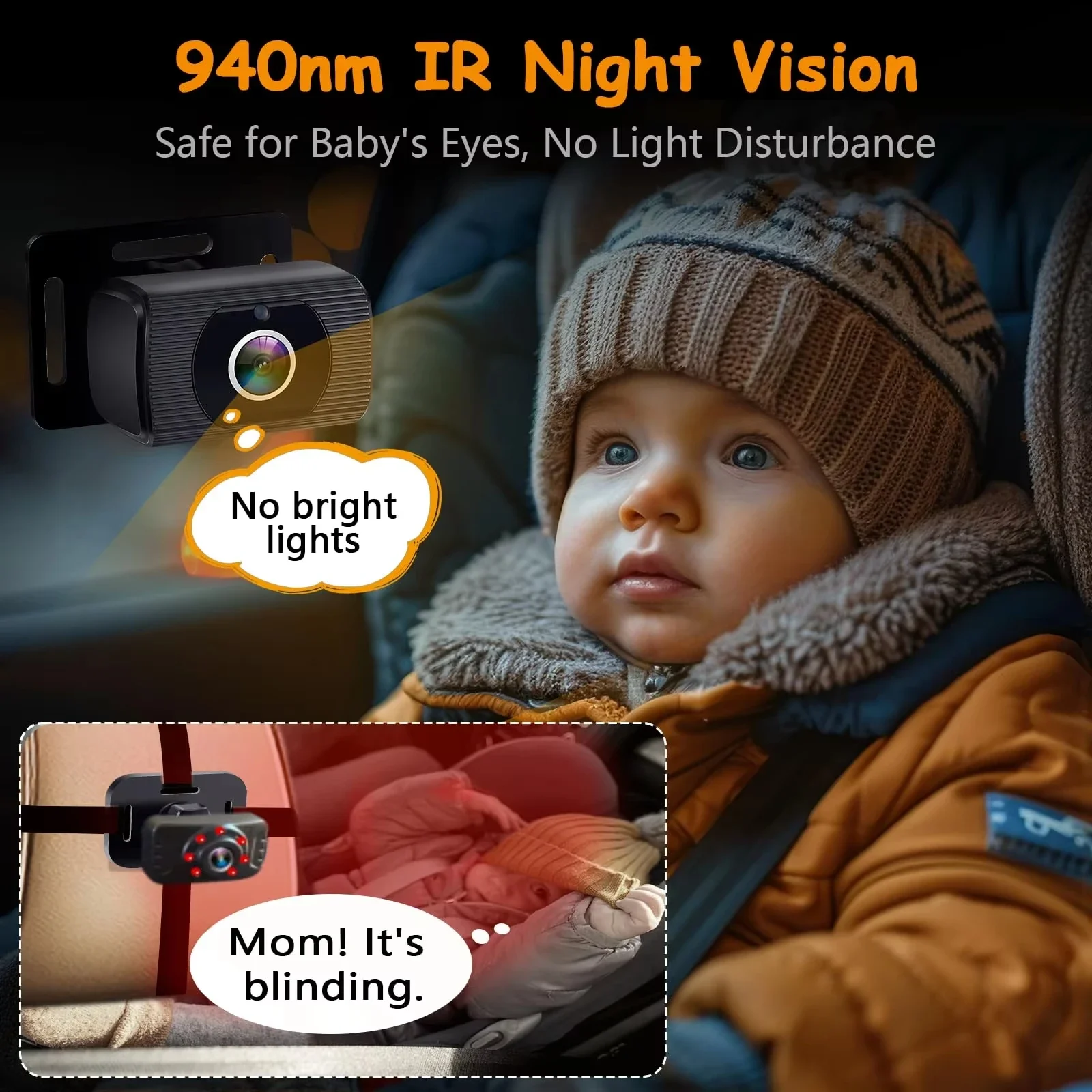 Baby Car Camera for Rear Facing, Itomoro Baby Car Mirror, Backseat Camera with Night Vision, Wide Crystal Clear View, Car Baby Monitor is 360 Degree Rotatable, Easily Observe The Baby's