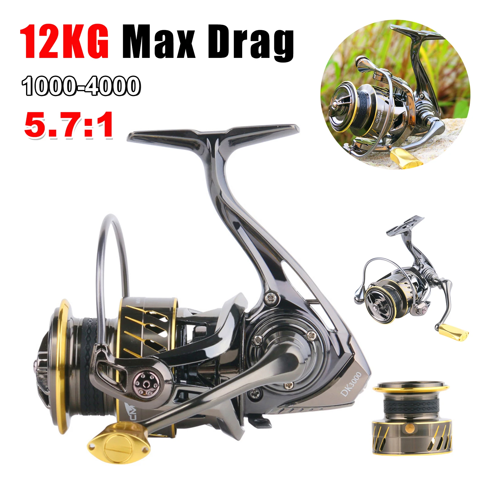 Spinning Reel 1000-4000 Size Fishing Reel 12Kg Drag Max 12+1Bb Metal Reel Freshwater Saltwater Fishing Tackle Accessories