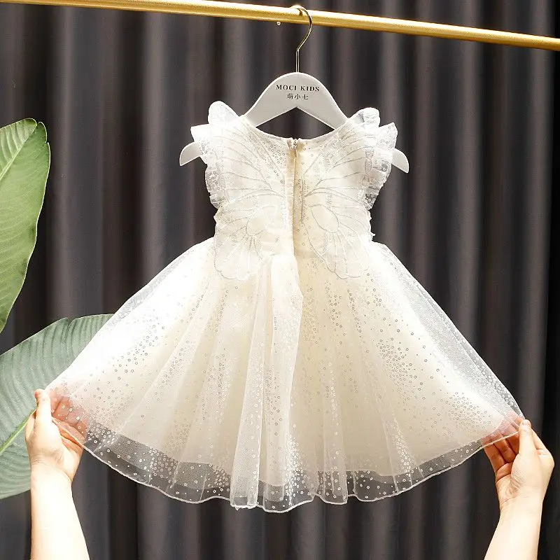 Baby Girl Princess Dress with Butterfly Wings, Embroidered - WHITE STRAWBERRY