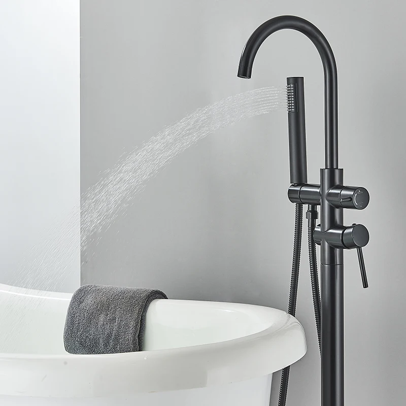 Floor Stand Bathtub Faucet Mixer Single Handle Mixer Tap Black 360 Rotation Spout With ABS Handshower Bath Mixer Shower Faucet 3
