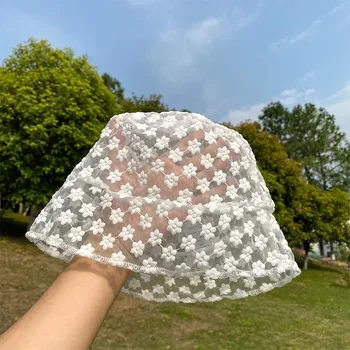 Women's Lace Summer Breathable Shade Sun Hat Bucket Hat Canvas Hat Students Are Wearing Flat Hats Summer Outdoor Thin Hats