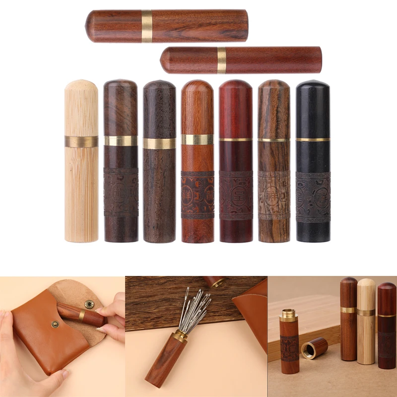 Needles Storage Box Sewing Needles Holder Storage Tube Wooden Box Sewing Container Tube Hand Tools