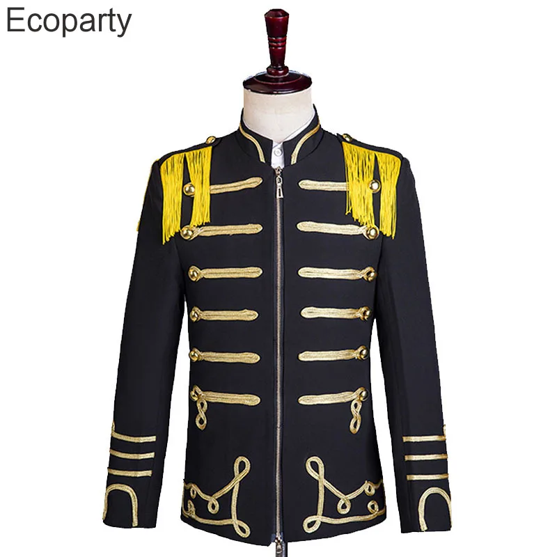 

New Luxury Mens Steampunk Suit Jacket Black Tassel Design Coat Military Dress Tuxedo Men Blazer Singer Show Dj Costume Homme